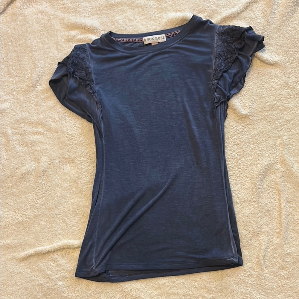 Knox Rose Women's Blue Top with Lace Sleeves